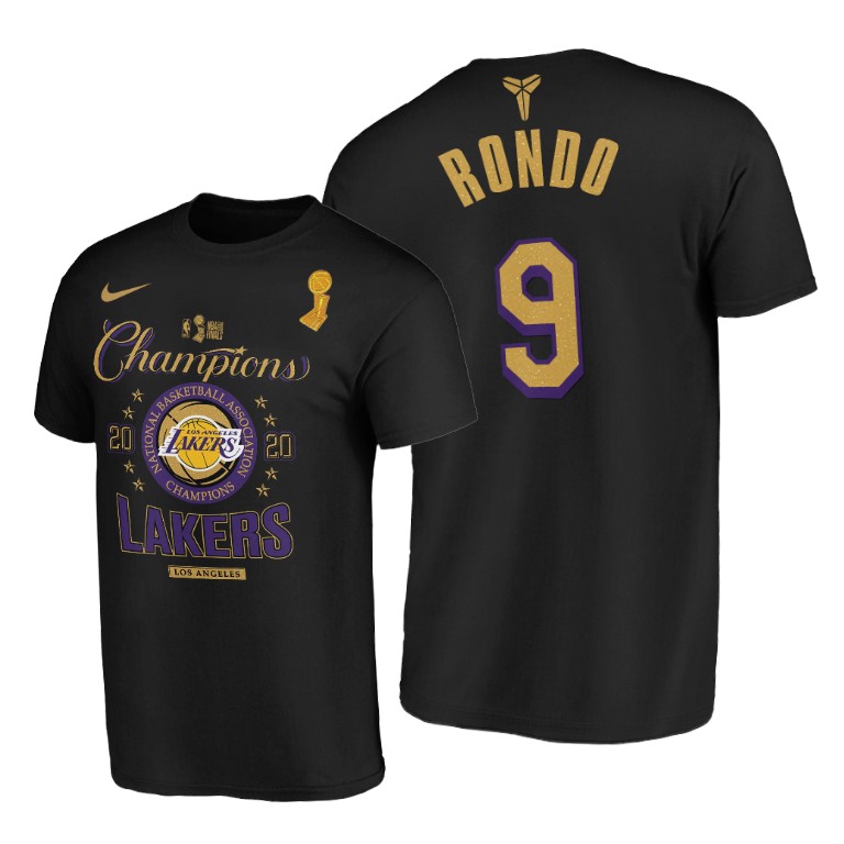 Men's Los Angeles Lakers Rajon Rondo #9 NBA 2020 Locker Room Finals Champions Black Basketball T-Shirt LMK0783CR